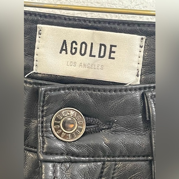 AGOLDE‼️💯Leather Sleek Black Straight Leg Jeans - Picture 13 of 13